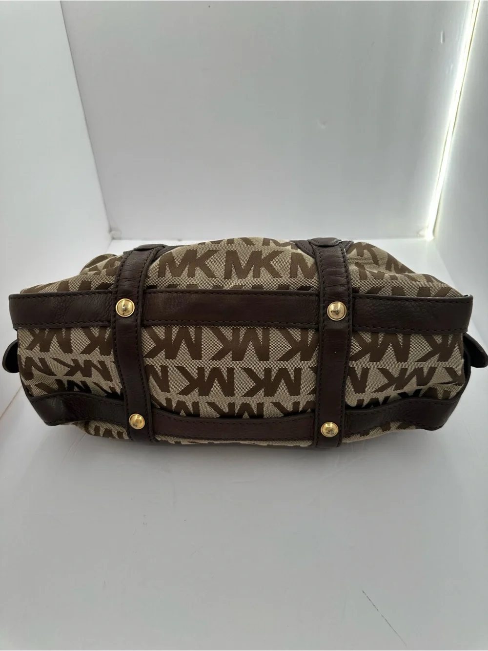 Vintage Michael Kors Brown MK Monogram Leather Satchel Bag Y2K Shoulder Purse